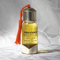 Huile d'argan bio, Maroc, flacon artisanal 60 ml, pompon orange