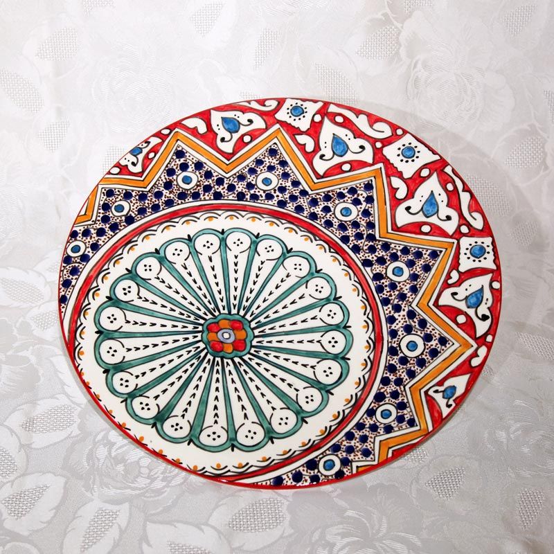 Plat à tarte en céramique de Fès, motifs traditionnels, diamètre 31cm