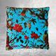 Housse de coussin velours à motif floral, bleu