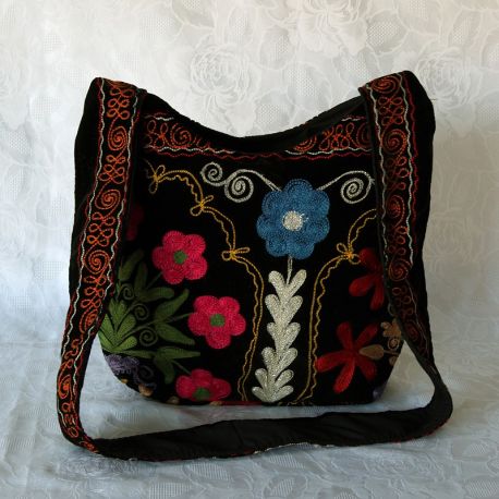 Sac besace velours suzani fleurs