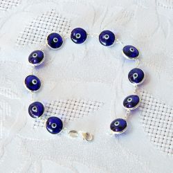 Bracelet perles bleu nuit, oeil Nazar Boncuk