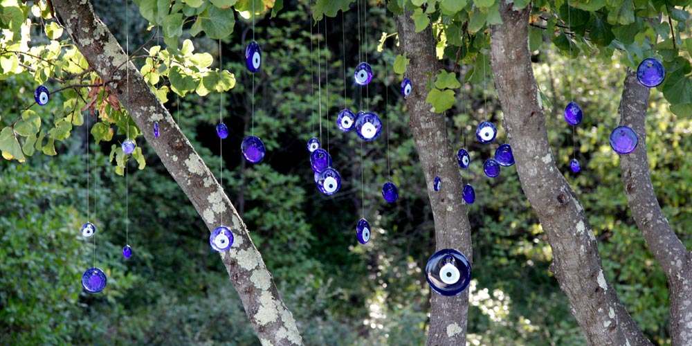 Oeil turc à suspendre, cristal contre mauvais œil bleu, pour porter chance,  4cm de diamètre avec trou et fil, nazar boncuk, mauvais œil (9)