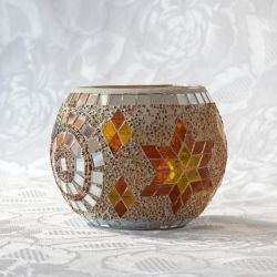 Photophore en verre, jaune, orange et miroir