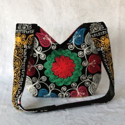 Sac besace velours brodé tulipes
