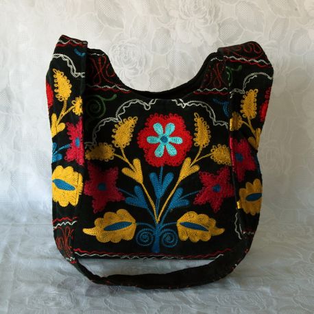 Sac besace velours motif floral