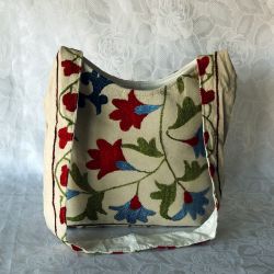 Sac besace tissu écru motif floral multicolore